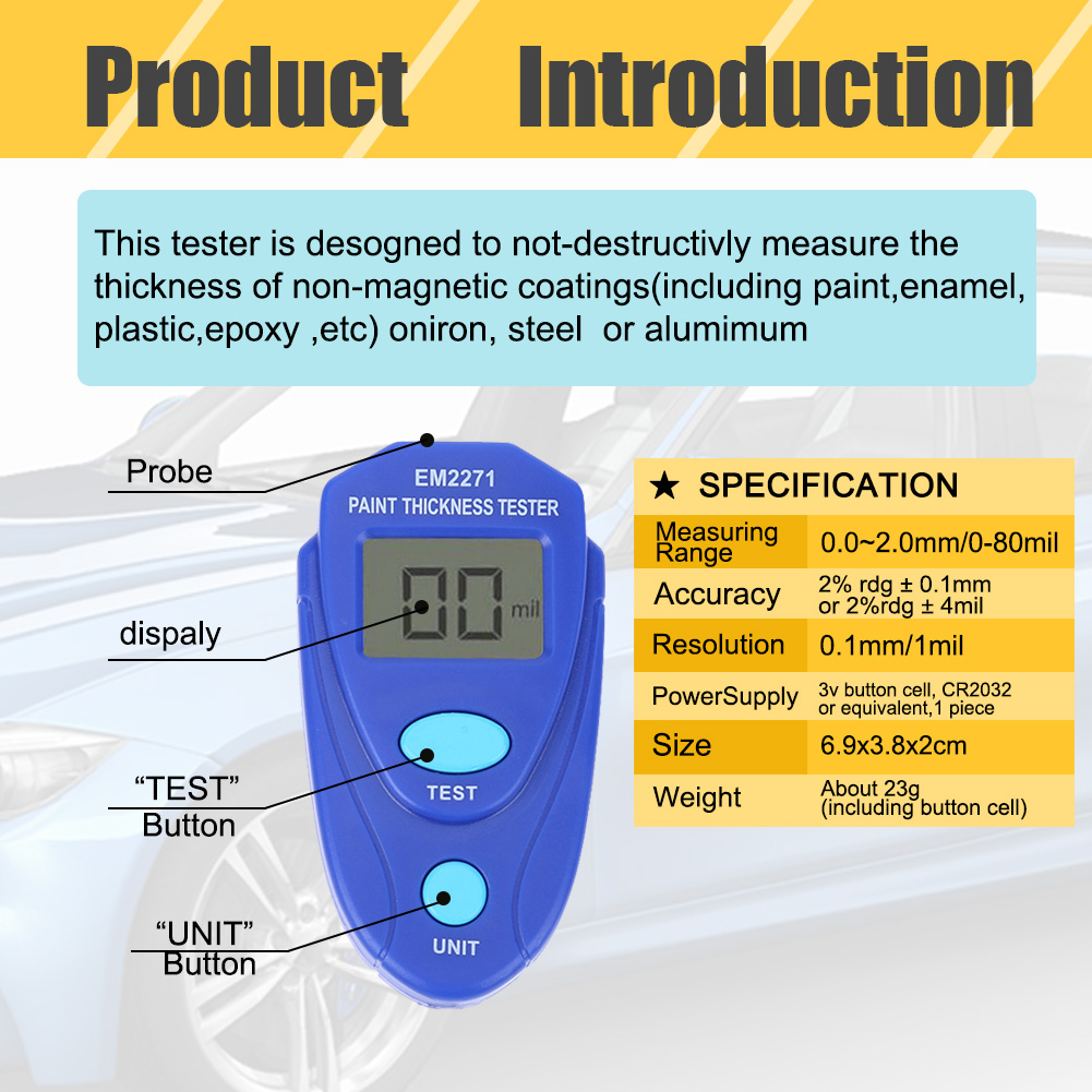 Paint Thickness Gauge - Alat Ukur Ketebalan Lapisan Cat GM200/EM2271,